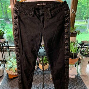 LOVEsick Black Leather Lace-Up Skinny Jeans - Size 11
